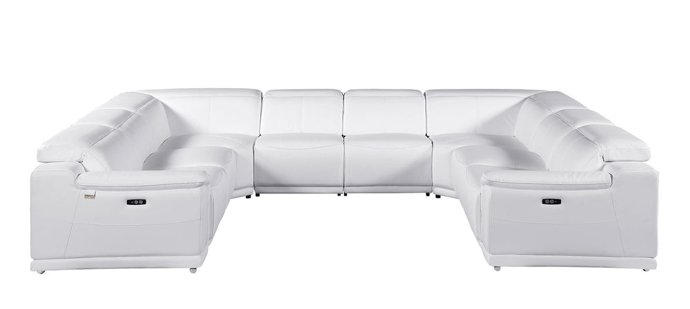 DivanItalia 9762 8-Piece U Shaped Top Grain Italian Leather Sectional Sofa with 4 Power Recliners – No Console - White