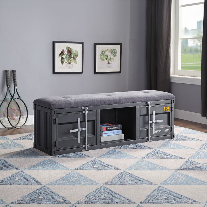 Cargo - Bench With Storage - Gray Fabric & Gunmetal