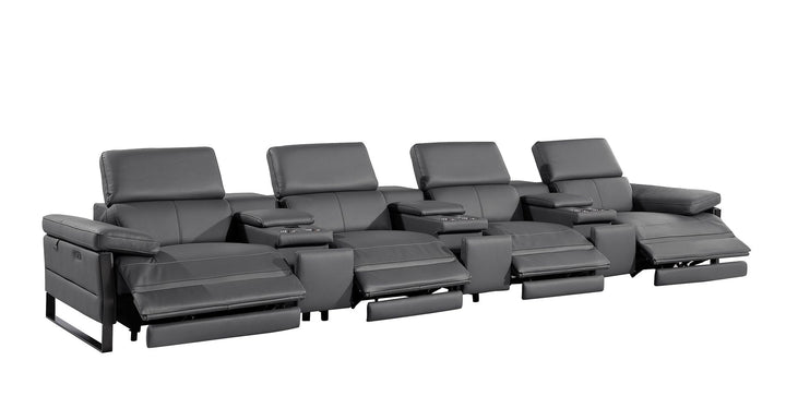 DivanItalia 1246 Modular Power Triple Reclining Triple Console Sofa with Power Reclining Headrests – Top Grain Italian Leather - Dark Gray