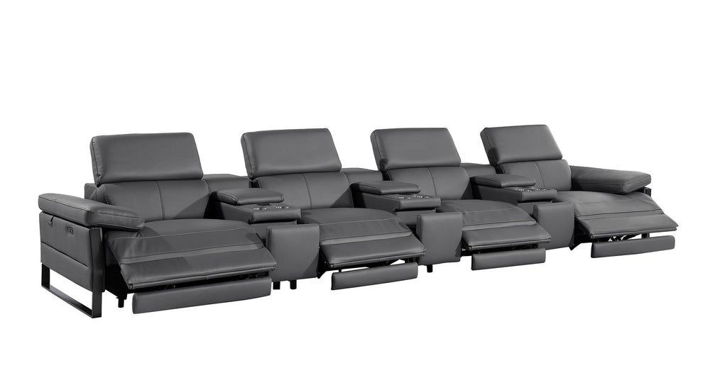 DivanItalia 1246 Modular Power Triple Reclining Triple Console Sofa with Power Reclining Headrests – Top Grain Italian Leather - Dark Gray