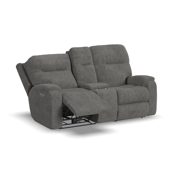 Penn Power Reclining Loveseat With Console &amp; Power Headrests &amp; Lumbar Dark Gray