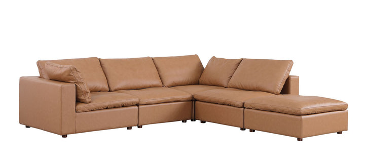 DivanItalia 1100 5-Piece Right Arm Facing 3-Seat Sectional – Top-Grain Italian Leather - Cognac
