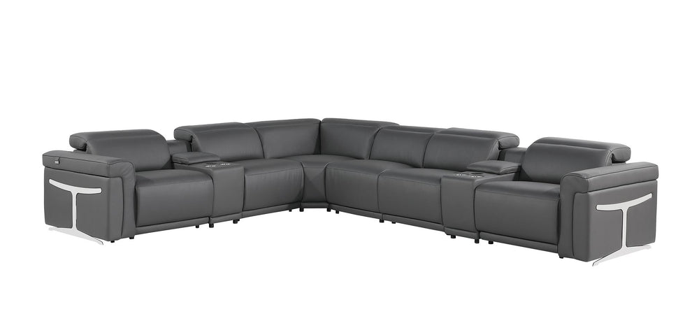 DivanItalia 1126 8-Piece L-Shaped Sectional Sofa in Top Grain Italian Leather with 4 Power Recliners & Power Headrests - Dark Gray