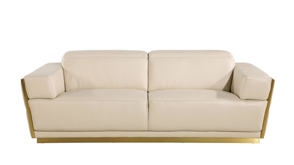 DivanItalia 1111 2-Piece Sofa Set with Adjustable Headrest in Top-Grain Italian Leather - Cream