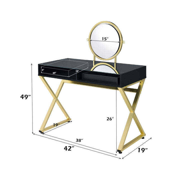 Coleen - Vanity Desk With Mirror & Jewelry Tray - Black & Gold