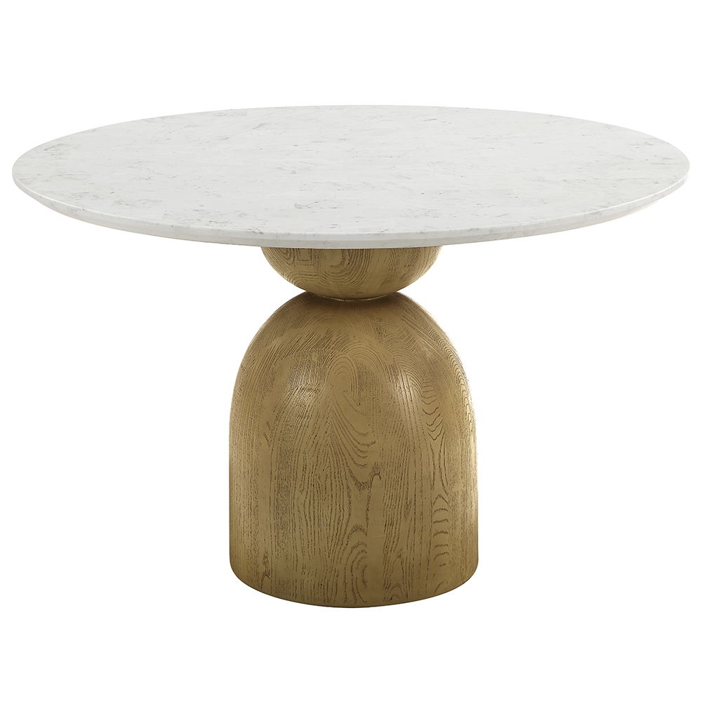 Kala - Round Dining Table With Marble Top - Natural Marble Top & Oak