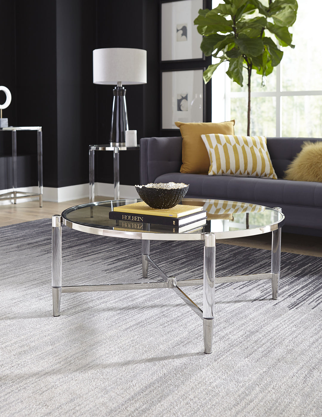 Modus Furniture 4Rv221 Mariyln Glass Top And Steel Base Round Coffee Table