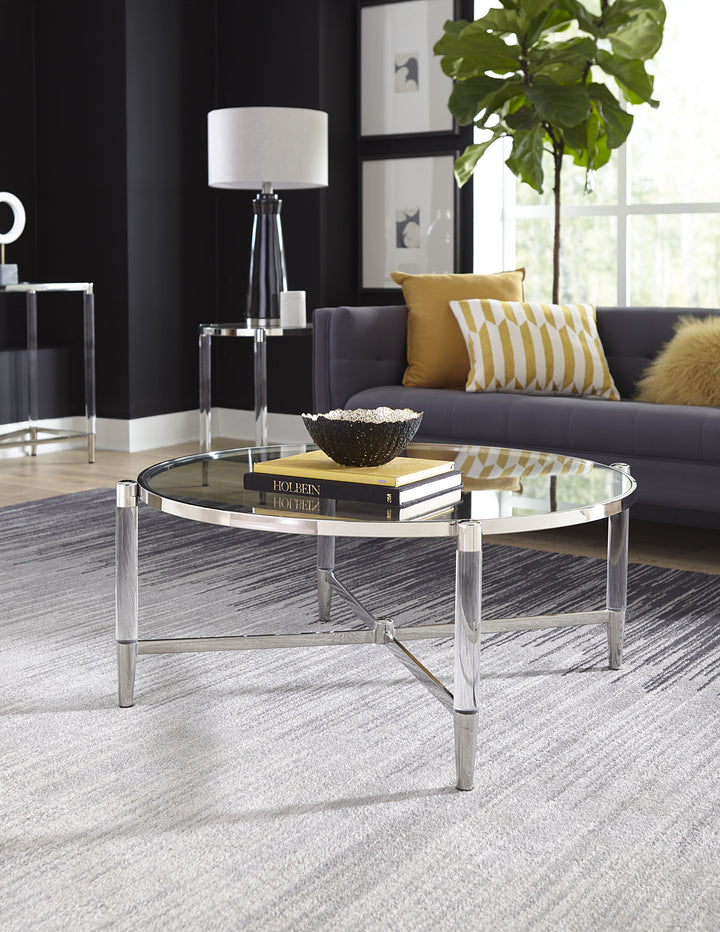 Modus Furniture 4Rv221 Mariyln Glass Top And Steel Base Round Coffee Table