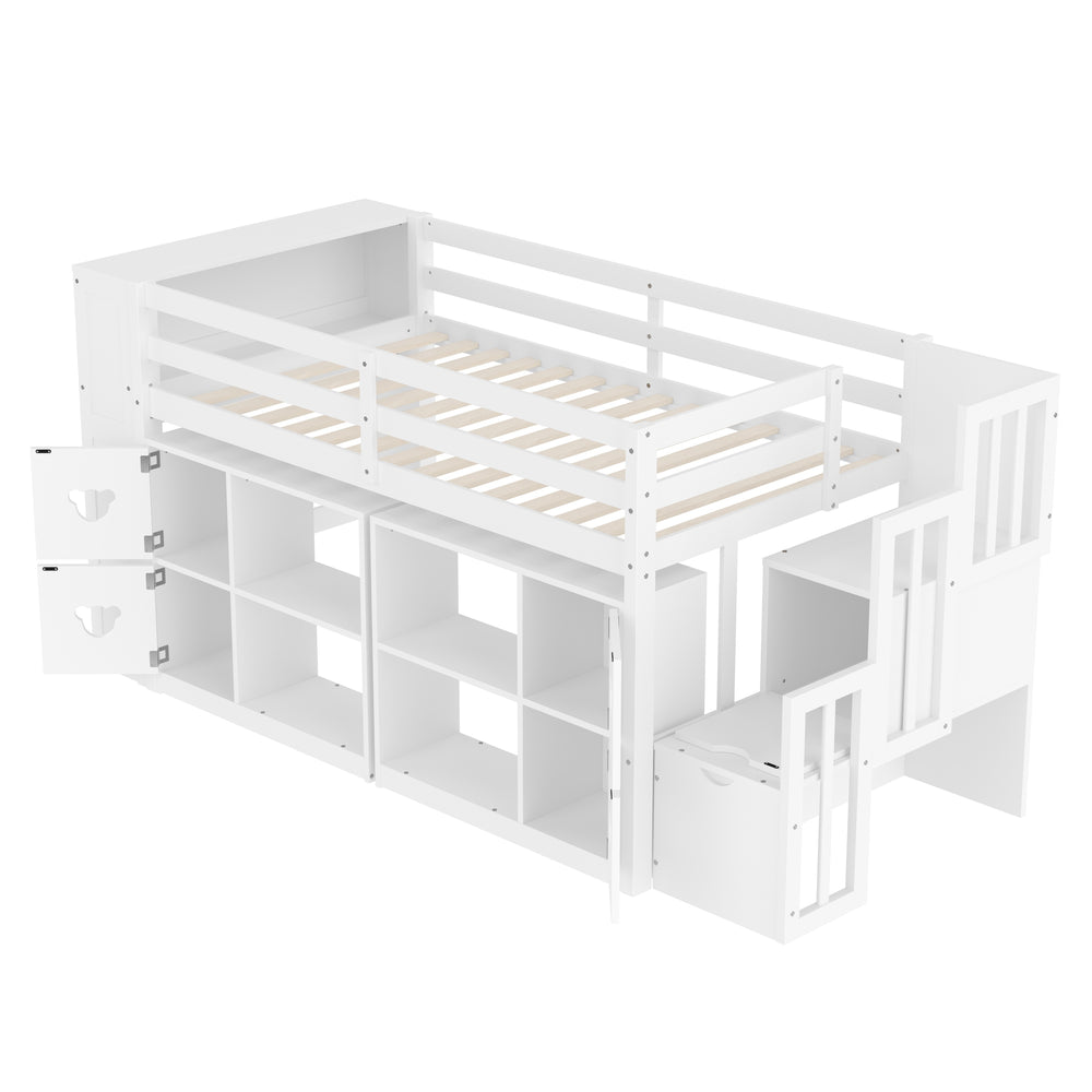 solid-low-twin-loft-bed-with-storage-cabinets-staircase-drawers-led-lights-white