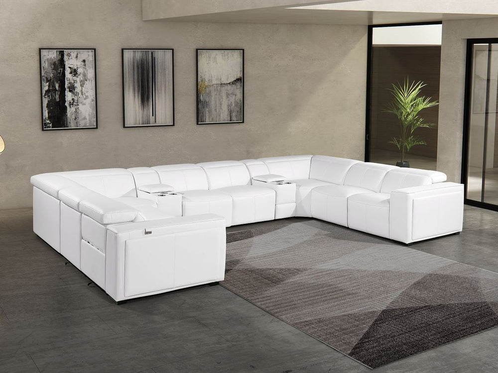 DivanItalia 1224 10-Piece U-Shaped Sectional Sofa in Top Grain Italian Leather with 4 Power Recliners & Power Headrests - White