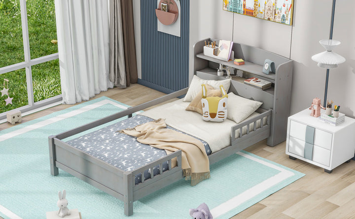 wood-twin-size-platform-bed-with-built-in-led-light-storage-headboard-and-guardrail-antique-grey