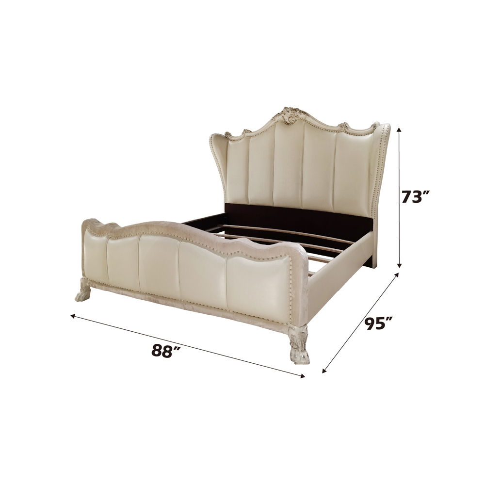 Dresden II - California King Bed - Synthetic Leather & Bone White