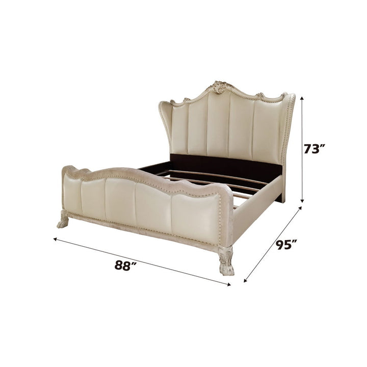 Dresden II - California King Bed - Synthetic Leather & Bone White