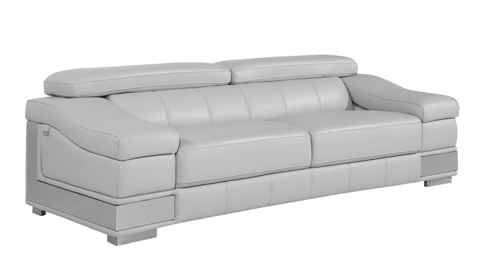 DivanItalia 415 2-Piece Sofa Set with Adjustable Headrest in Top-Grain Italian Leather - Light Gray