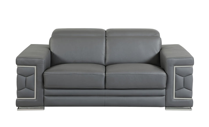 DivanItalia 692 3-Piece Sofa Set with Adjustable Headrest in Top-Grain Italian Leather - Dark Gray
