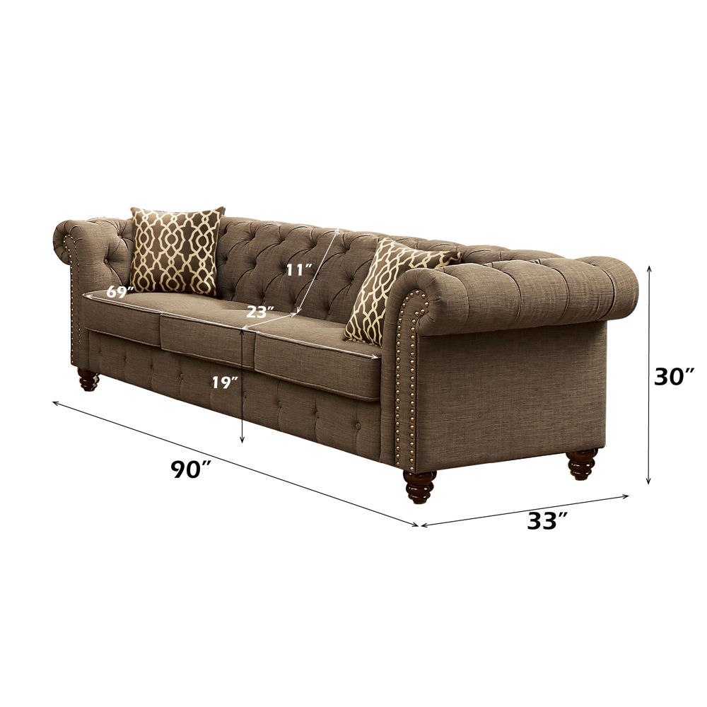Aurelia - Sofa With 2 Pillows - Brown Linen