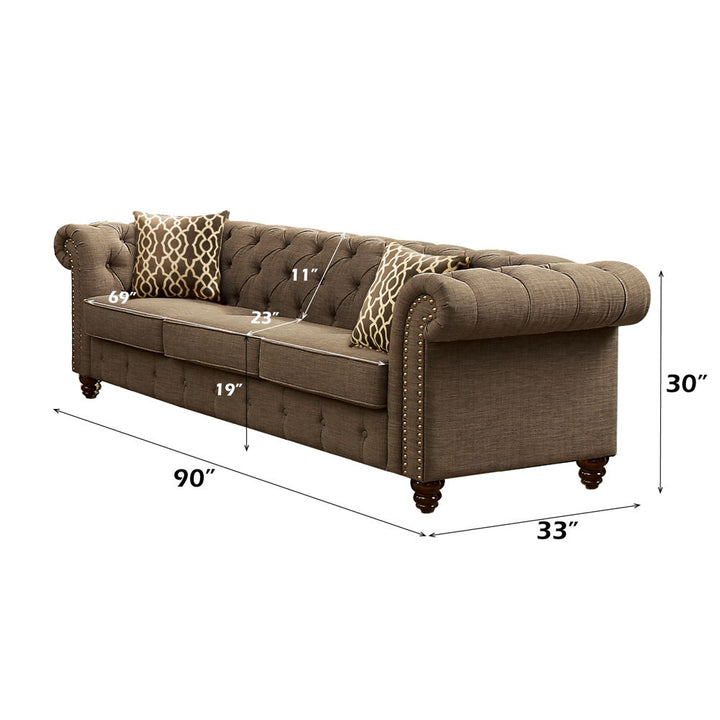 Aurelia - Sofa With 2 Pillows - Brown Linen