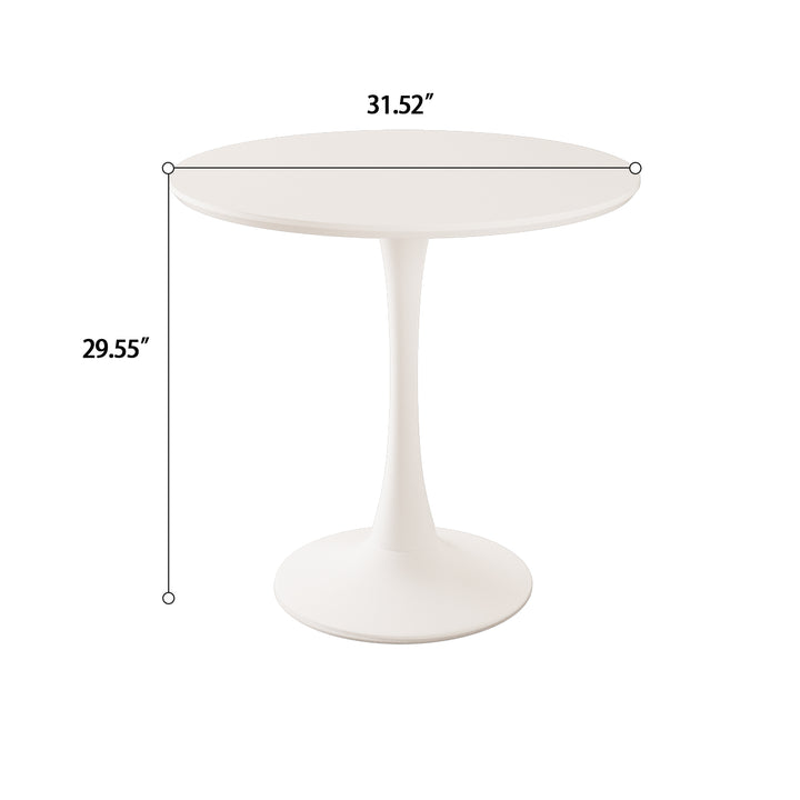 Mid-Century Modern 3-Piece Round Tulip Dining Table Set with White Table &amp; Beige Vegan Leather