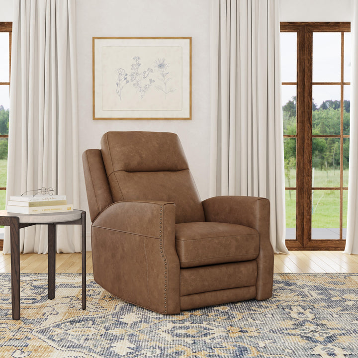 Maxwell Leather Power Gliding Recliner with Power Headrest and Lumbar in Cedar