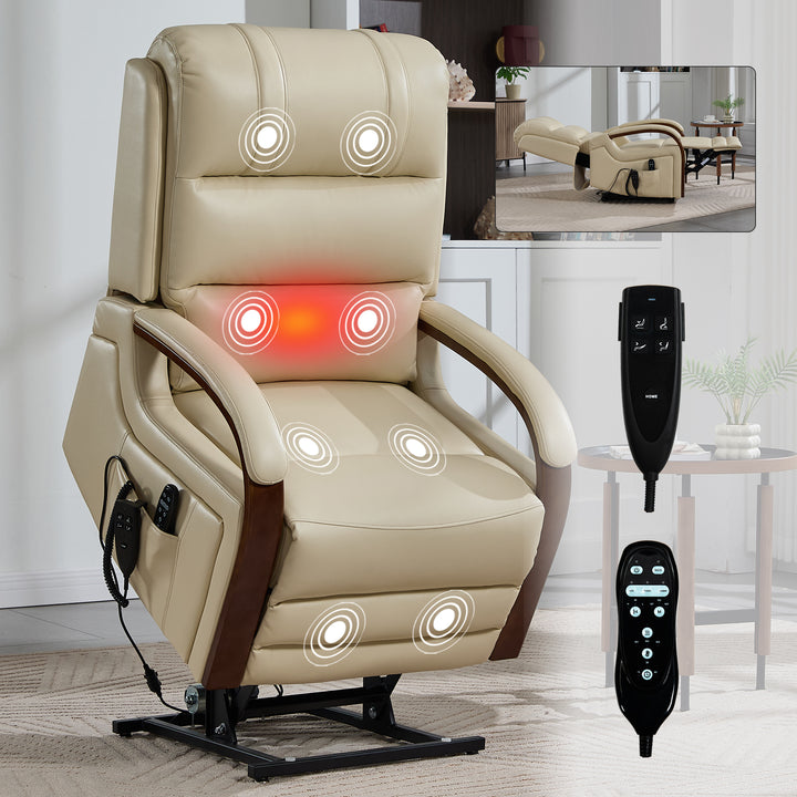 Beige Dual Motor Power Lift Recliner Chair with Heat, Massage &amp; Infinite Position Recline