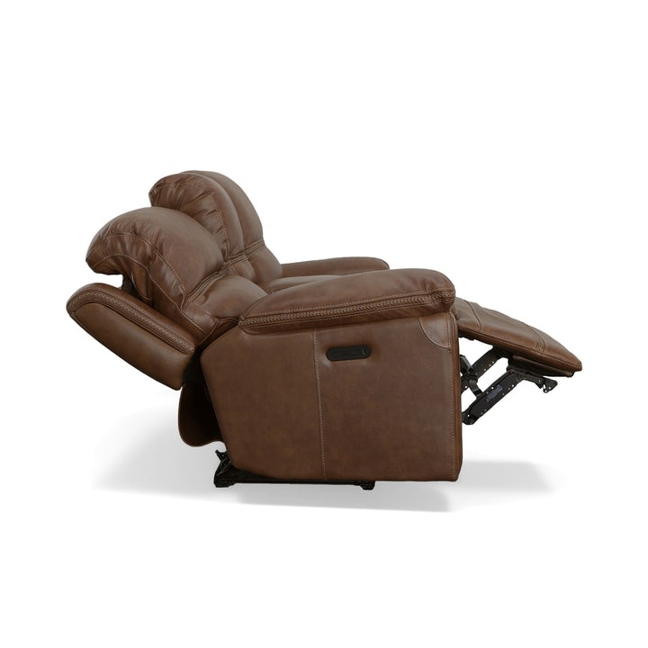Fenwick Leather Power Reclining Loveseat with Console &amp; Power Headrests in Cognac