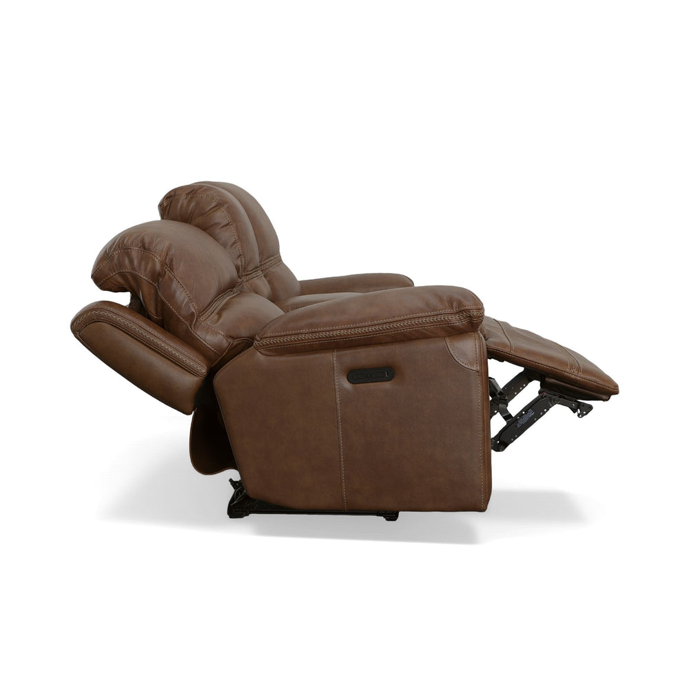 Fenwick Leather Power Reclining Loveseat with Console & Power Headrests in Cognac
