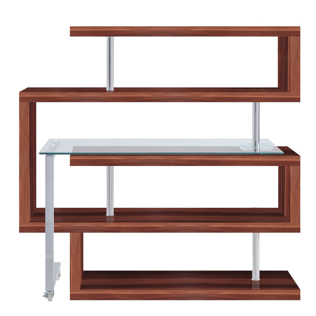 Buck II - Writing Desk With Bookshelf - Clear Glass, Chrome & Walnut High Gloss