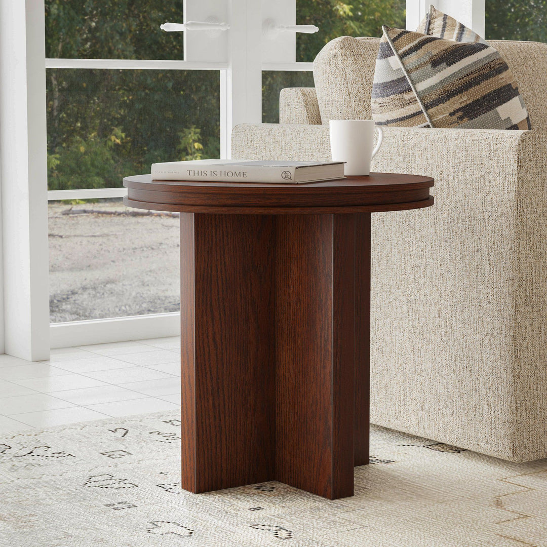 Waterfall  Round End Table  Brown