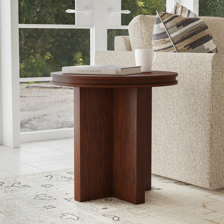 Waterfall  Round End Table  Brown