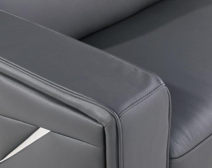 DivanItalia 1120 Sofa with Adjustable Headrest in Top-Grain Italian Leather - Dark Gray