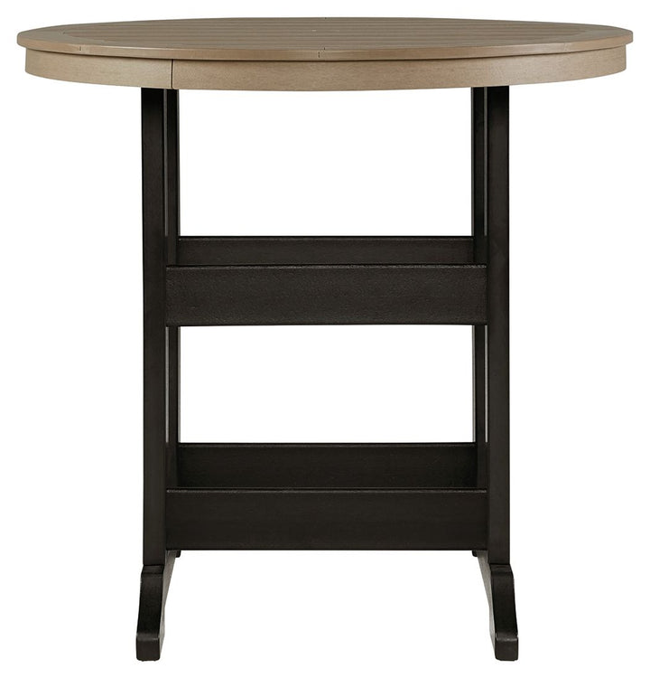 Fairen Trail - Round Bar Table w/Umb OPT - Black / Driftwood