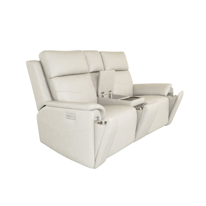 Vernon Fabric Power Reclining Loveseat with Console, Power Headrests, Lumbar, Heat &amp; Massage in Dove Grey