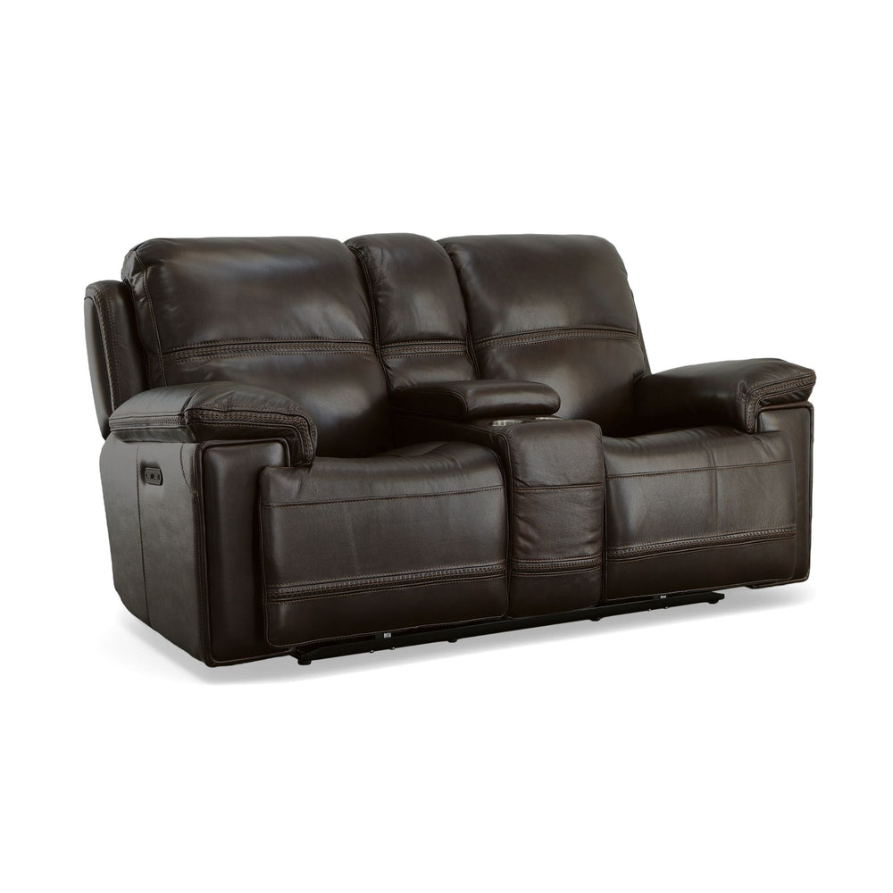 Fenwick Leather Power Reclining Loveseat with Console & Power Headrests in Dark Chocolate