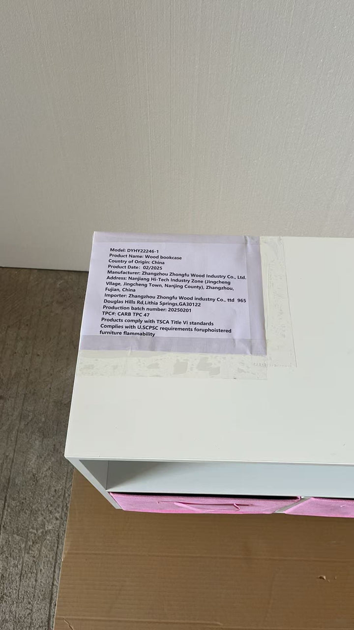 modern-kids-bookcase-with-collapsible-fabric-drawers-childrens-book-display-toy-storage-white-pink-mdf-pine-legs