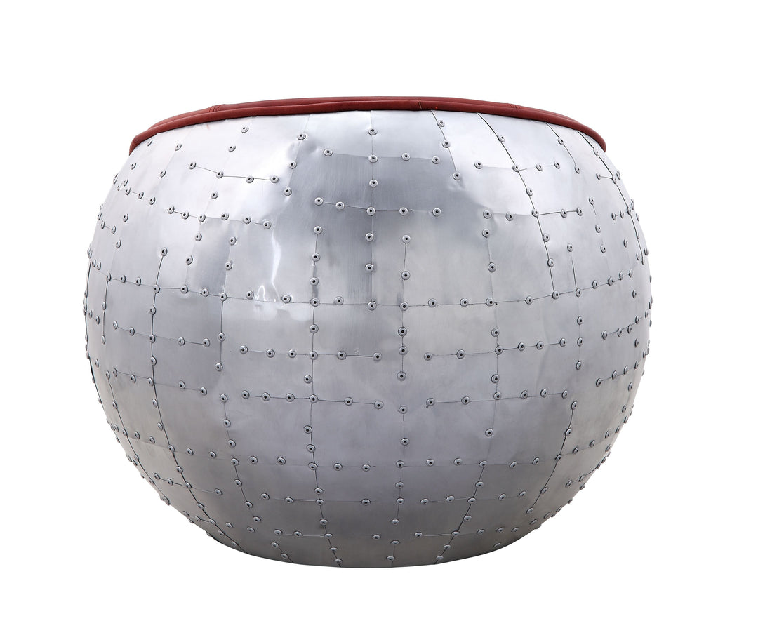 Brancaster - Ottoman - Antique Red Top Grain Leather & Aluminum