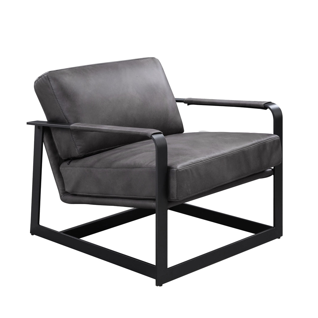 Locnos - Accent Chair - Gray Top Grain Leather & Black