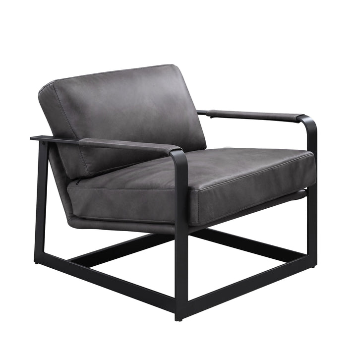 Locnos - Accent Chair - Gray Top Grain Leather & Black