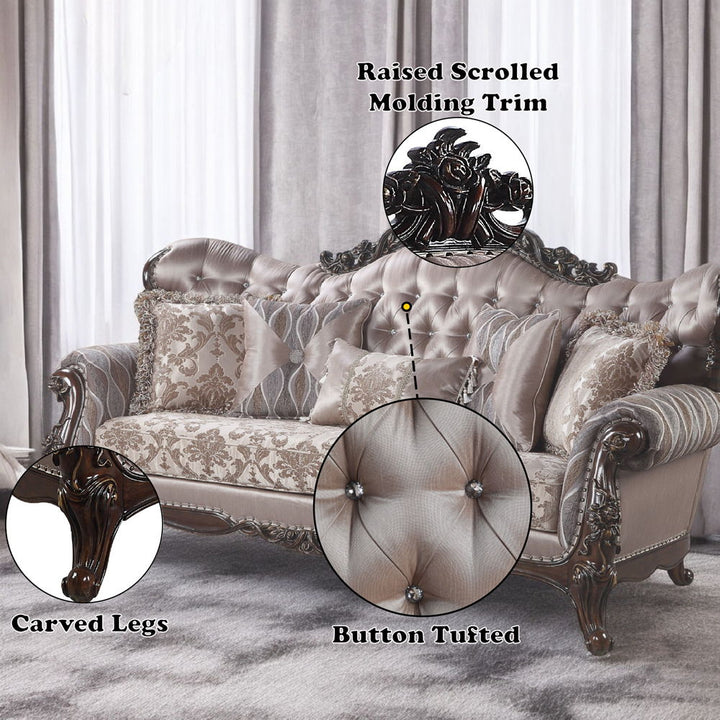 Benbek - Sofa With 5 Pillows - Fabric & Antique Oak