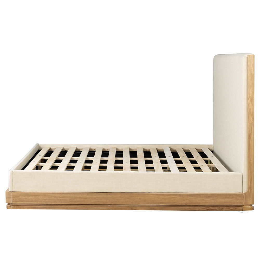 Zoey - Eastern King Bed - Beige Fabric & Oak