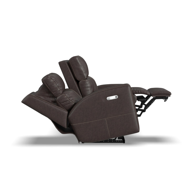 Score Leather Power Reclining Loveseat with Console &amp; Power Headrests &amp; Lumbar