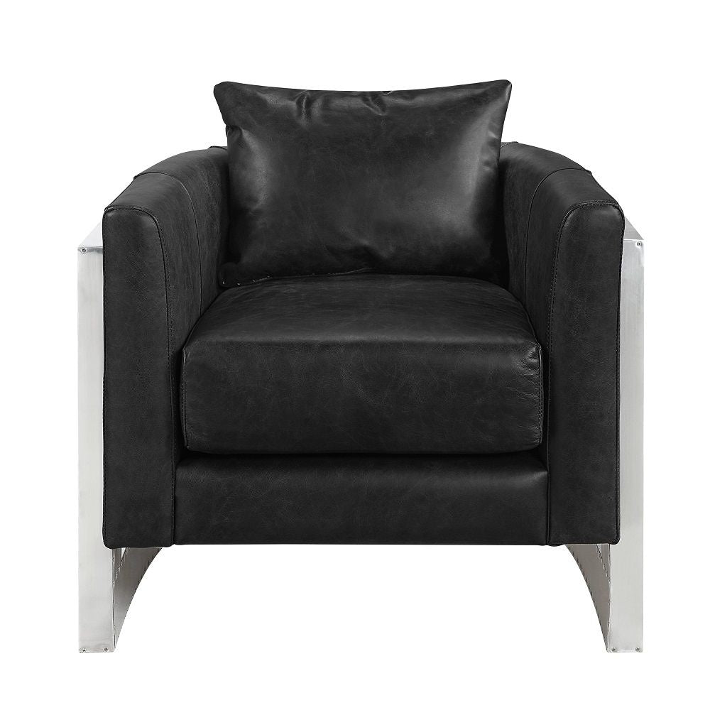 Betla - Accent Chair - Black Top Grain Leather & Aluminum