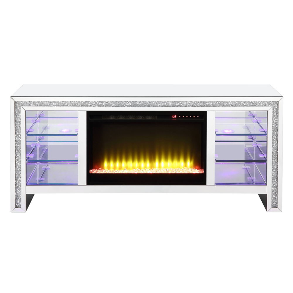 Noralie - 28" TV Stand With Fireplace & LED - Mirrored & Faux Diamonds