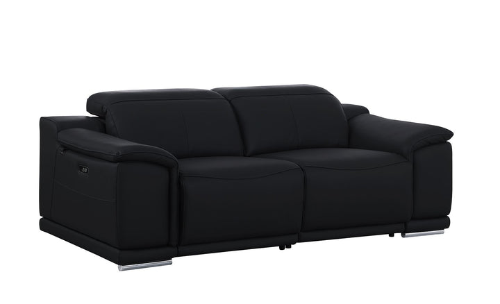 DivanItalia 9762 2-Piece Modular Power Reclining Console with 2 Power Recliners in Top Grain Italian Leather - Black