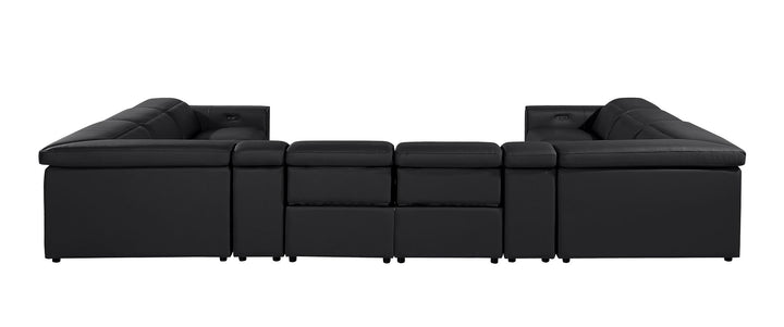 DivanItalia 1224 10-Piece U-Shaped Sectional Sofa in Top Grain Italian Leather with 4 Power Recliners &amp; Power Headrests - Black