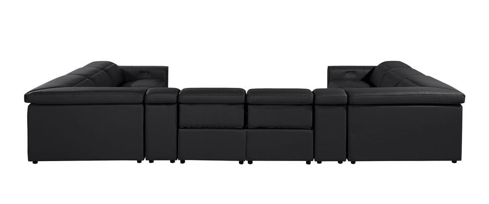 DivanItalia 1224 10-Piece U-Shaped Sectional Sofa in Top Grain Italian Leather with 4 Power Recliners & Power Headrests - Black