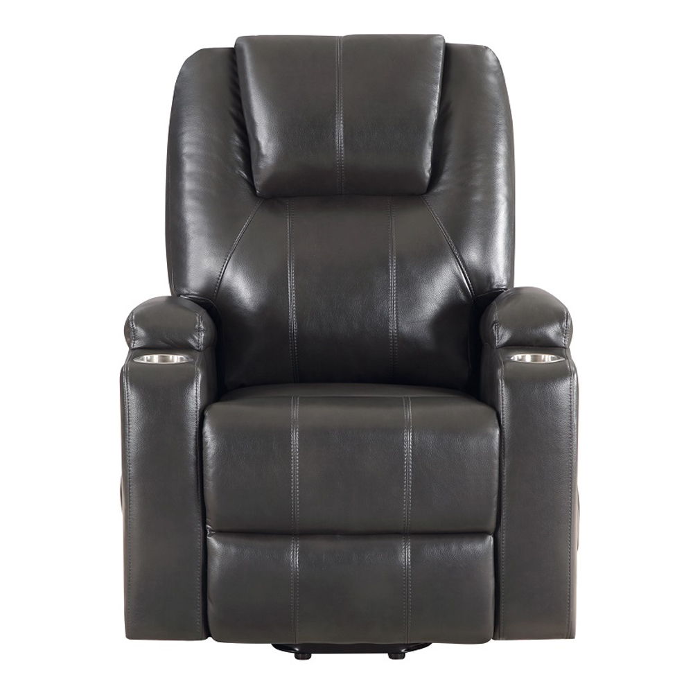 Evander - Recliner With Power Lift & Massage - Gunmetal Leather Aire