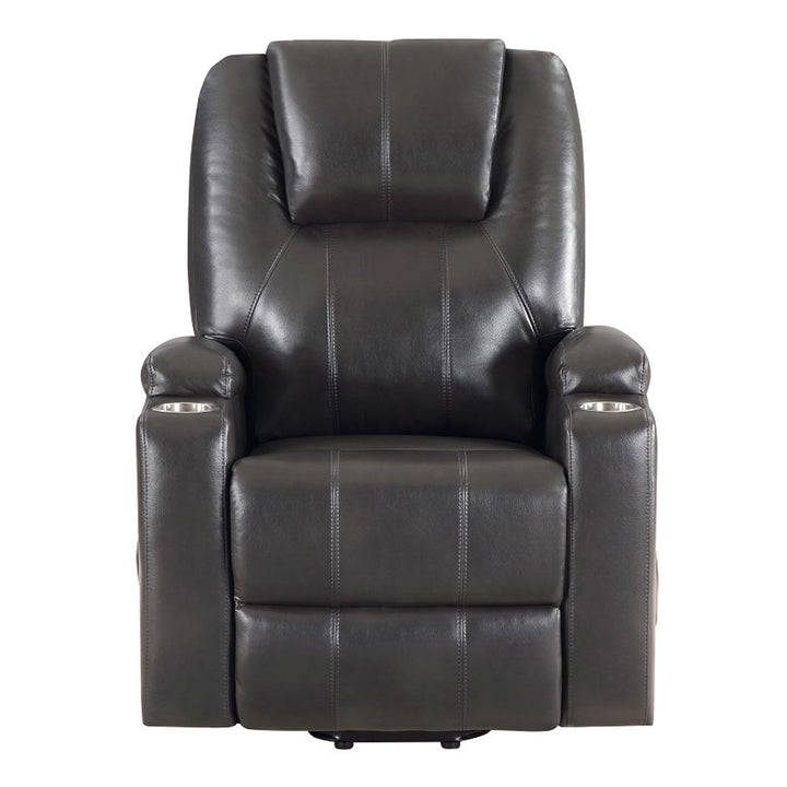 Evander - Recliner With Power Lift & Massage - Gunmetal Leather Aire