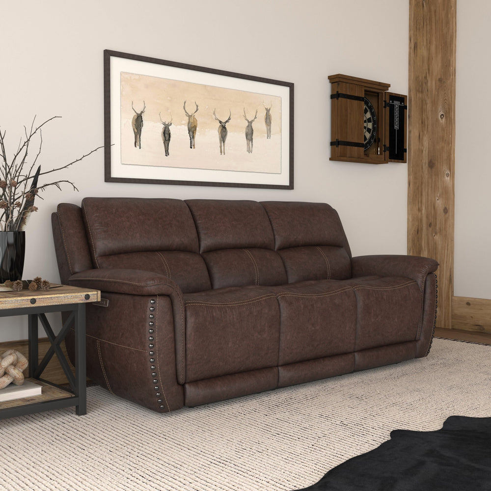 Beau Fabric Power Reclining Sofa with Power Headrests in Sable