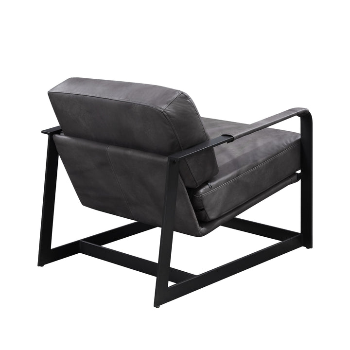 Locnos - Accent Chair - Gray Top Grain Leather & Black