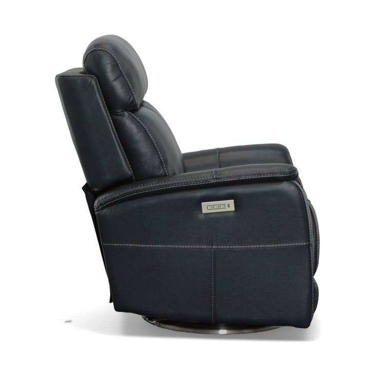 View Leather Power Swivel Recliner with Power Headrest in Ocean